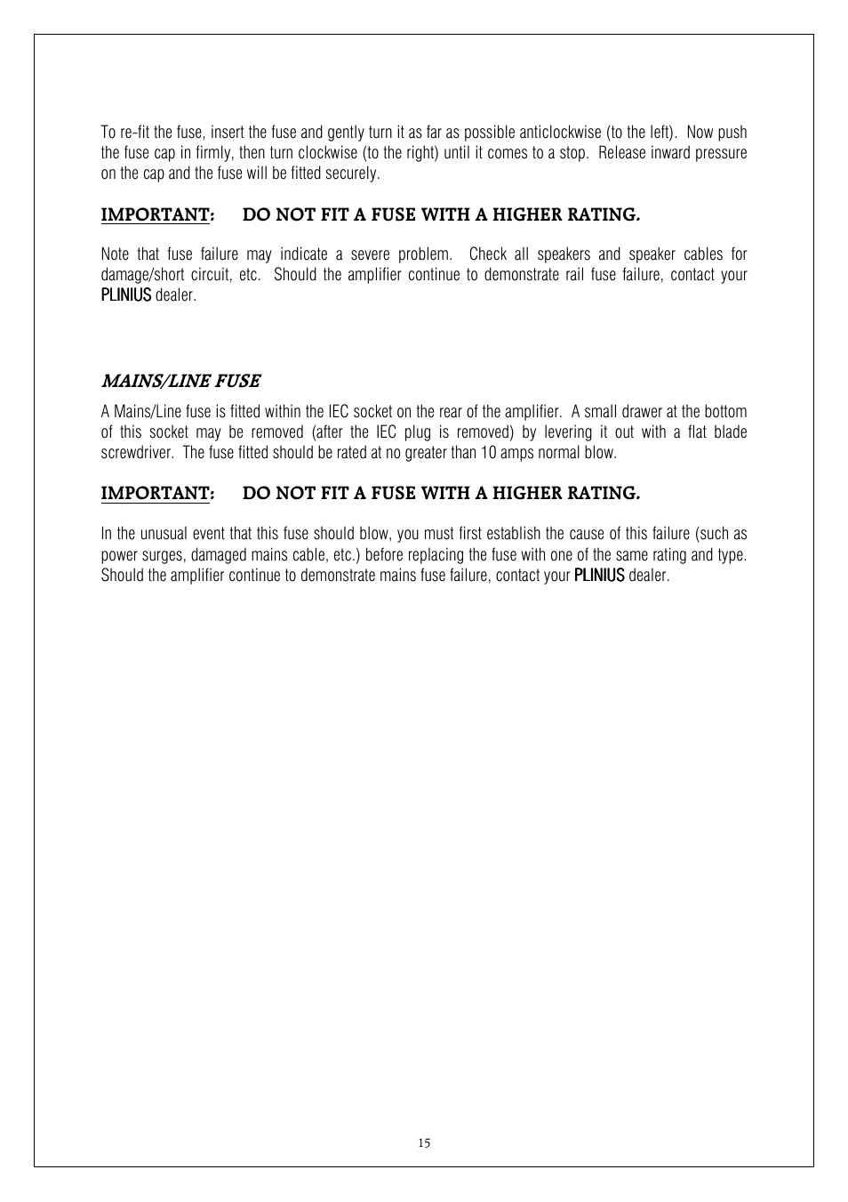 Mains/line fuse | Plinius Audio 8200 MkII User Manual | Page 15 / 19