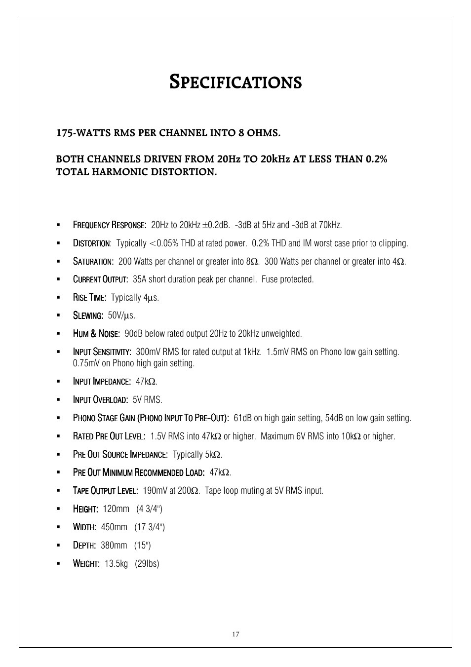 Plinius Audio 8200 MkII User Manual | Page 17 / 19