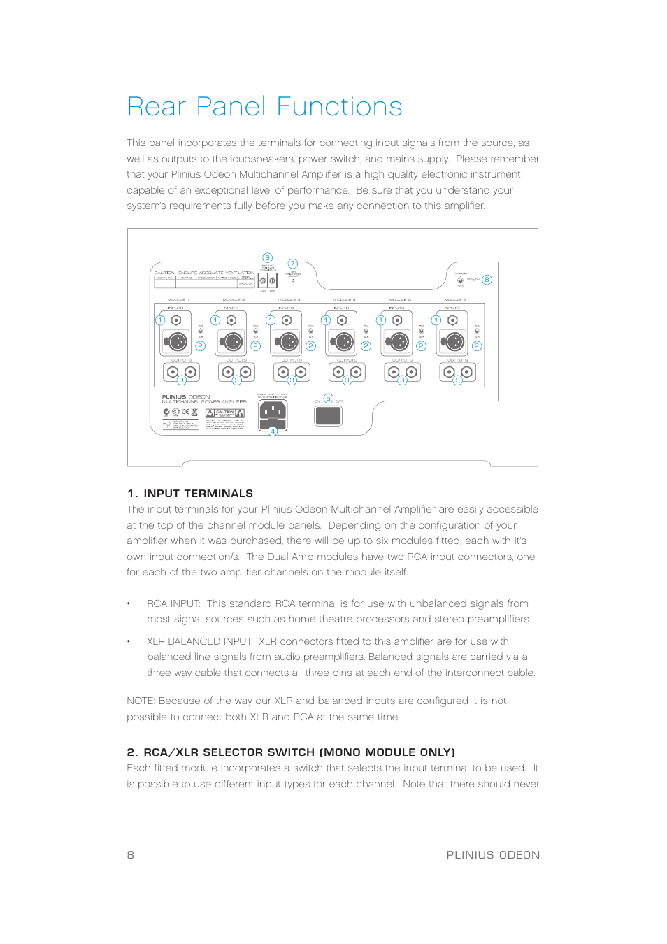 Rear panel functions | Plinius Audio Odeon Power Amplifier User Manual | Page 10 / 20