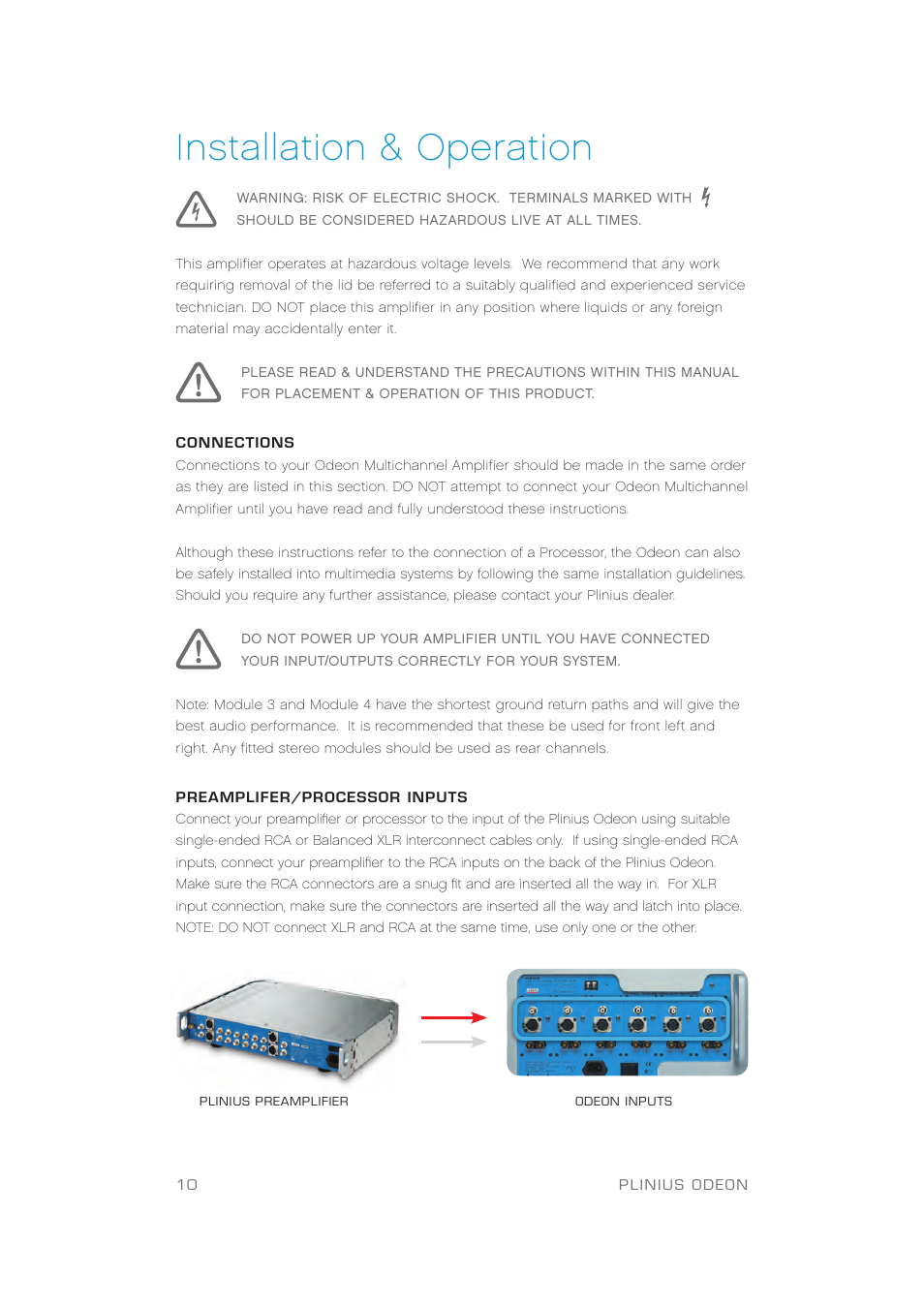 Installation & operation | Plinius Audio Odeon Power Amplifier User Manual | Page 12 / 20