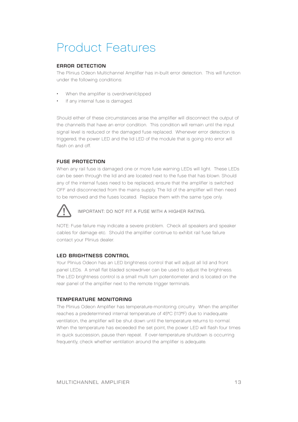 Product features | Plinius Audio Odeon Power Amplifier User Manual | Page 15 / 20