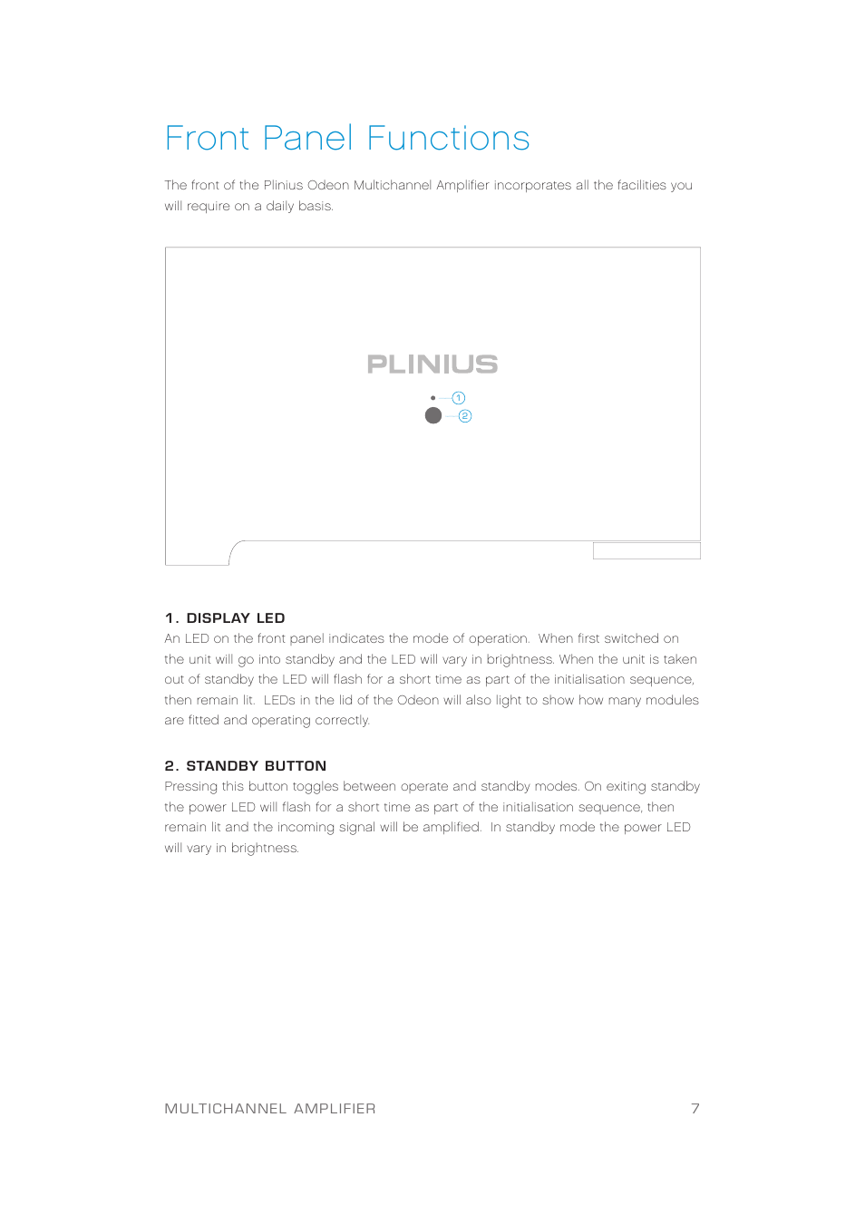 Front panel functions | Plinius Audio Odeon Power Amplifier User Manual | Page 9 / 20