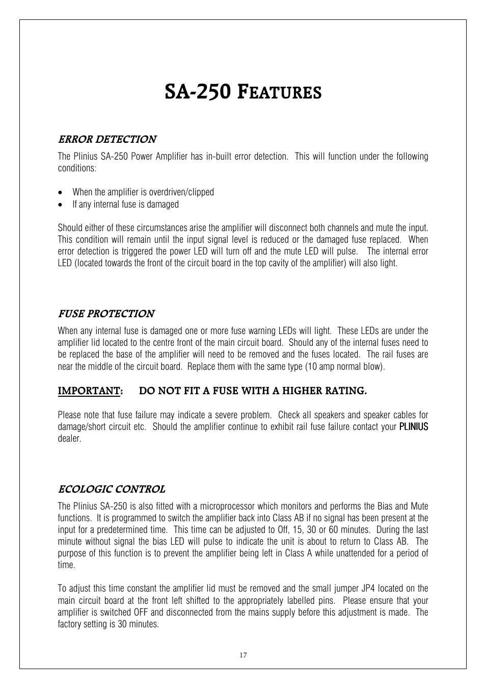 Plinius Audio SA-250 User Manual | Page 17 / 23