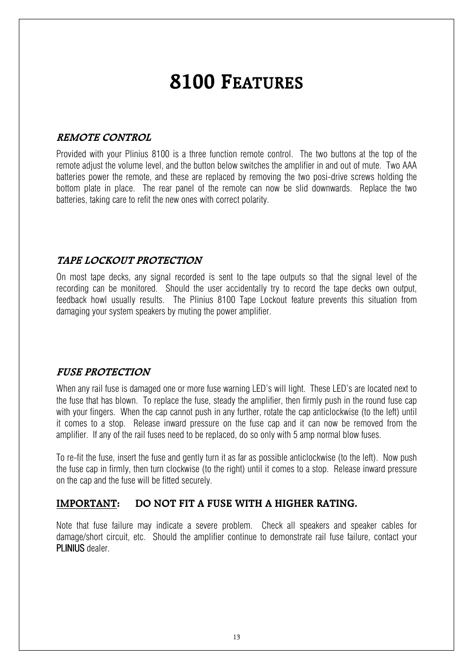 Plinius Audio 8100 User Manual | Page 13 / 18