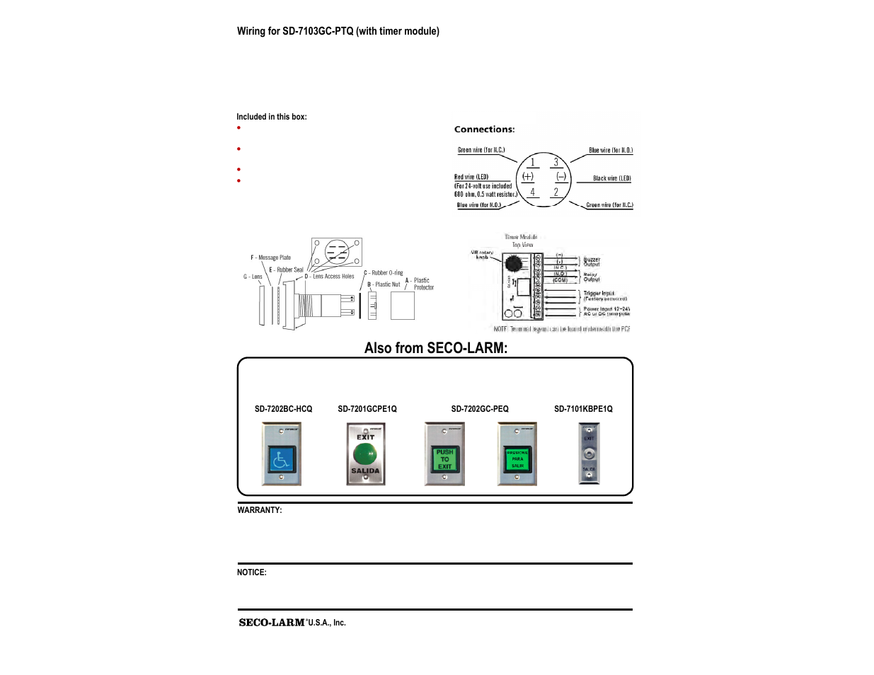 Also from seco-larm | PLH Products Enforcer SD-7103GC-PTQ User Manual | Page 2 / 2