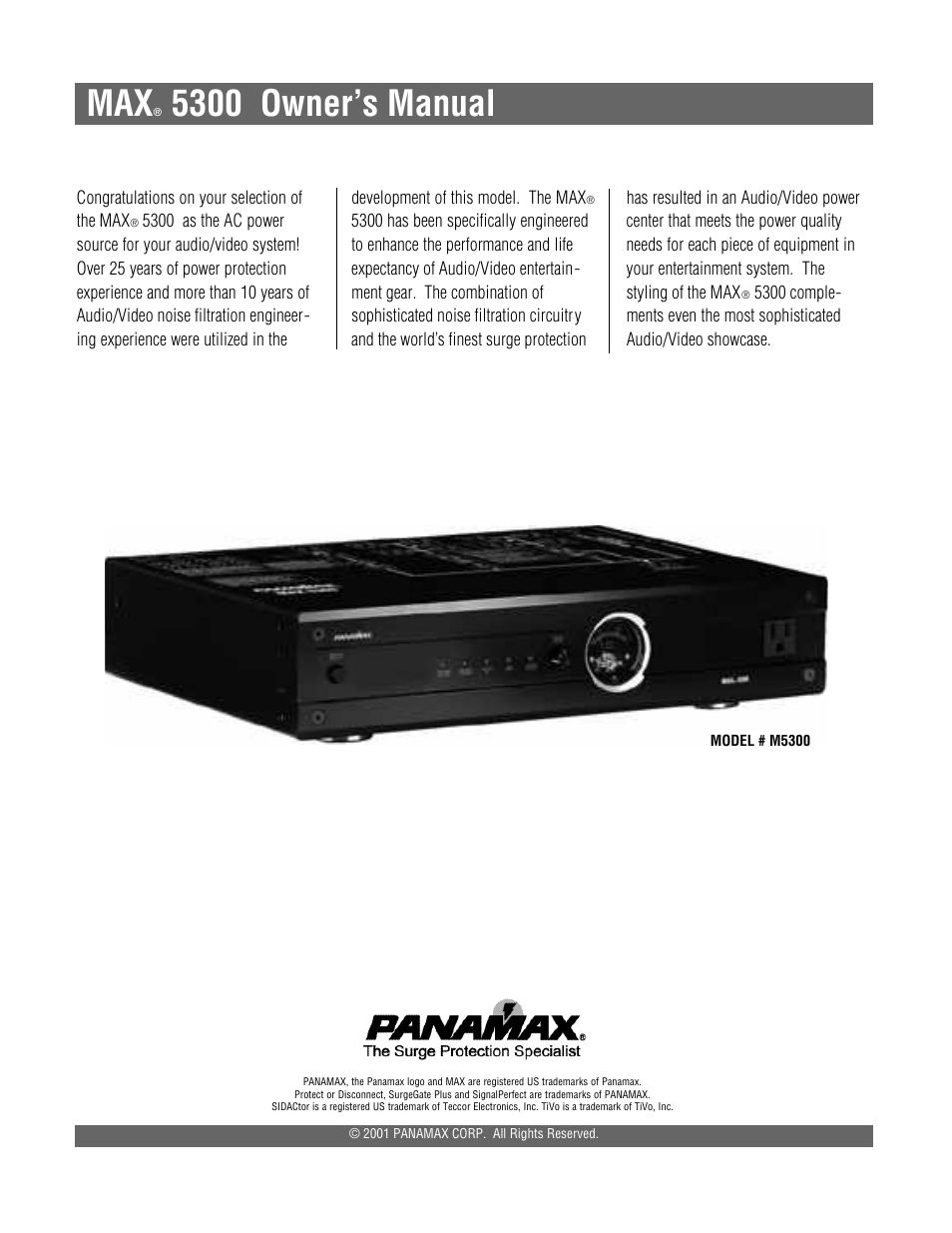 5300 owner’s manual | Panamax MAX 5300 User Manual | Page 2 / 16