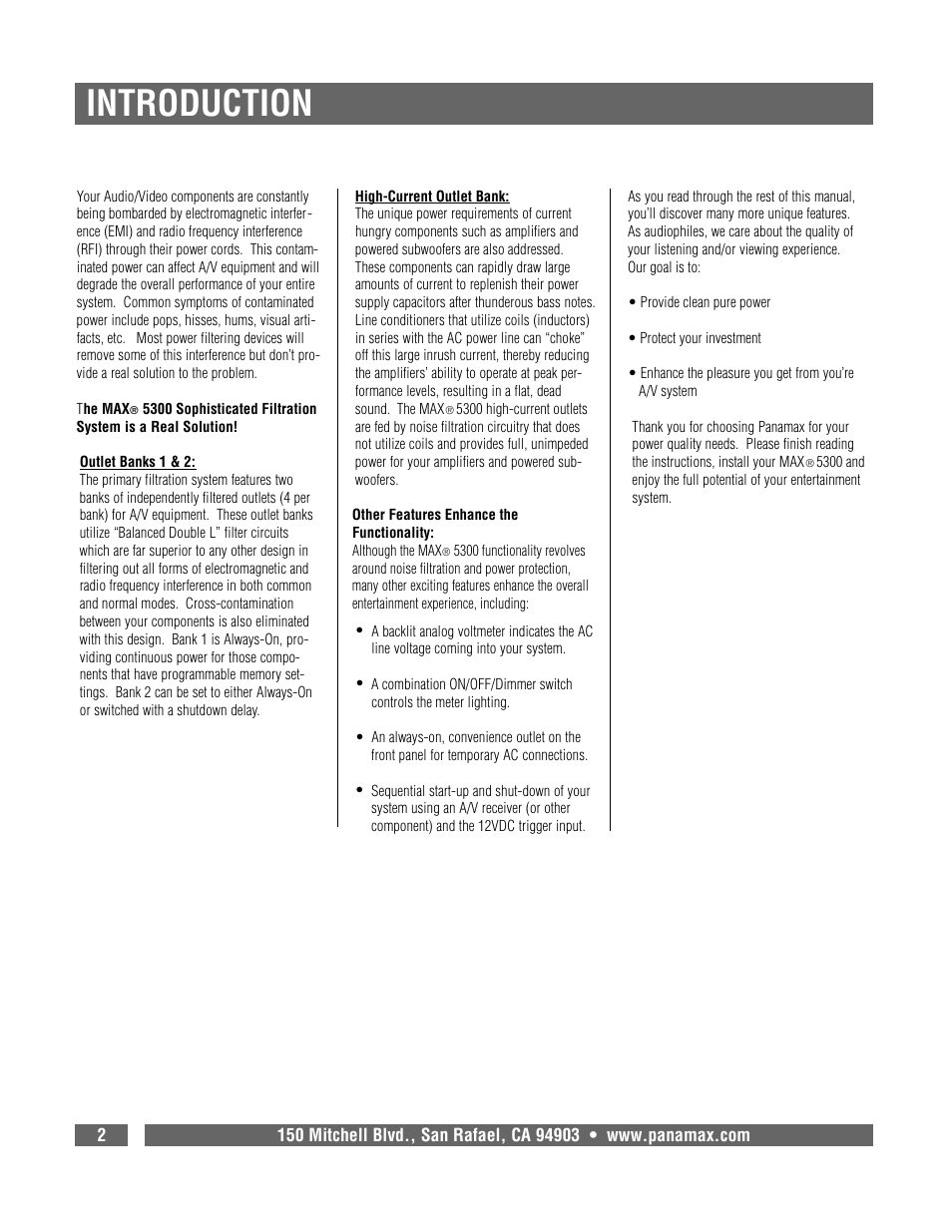 Introduction | Panamax MAX 5300 User Manual | Page 4 / 16