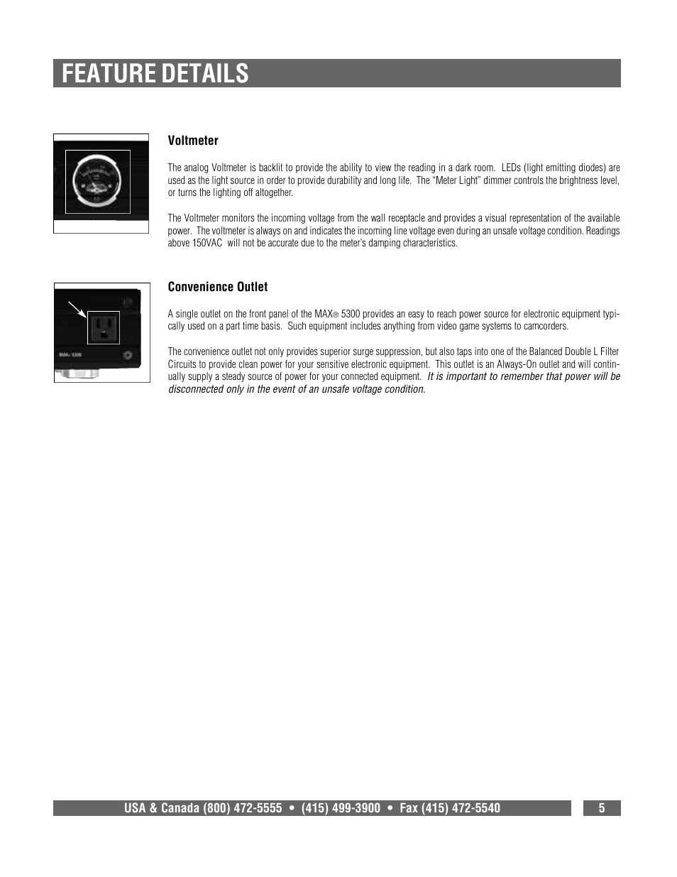 Feature details | Panamax MAX 5300 User Manual | Page 7 / 16