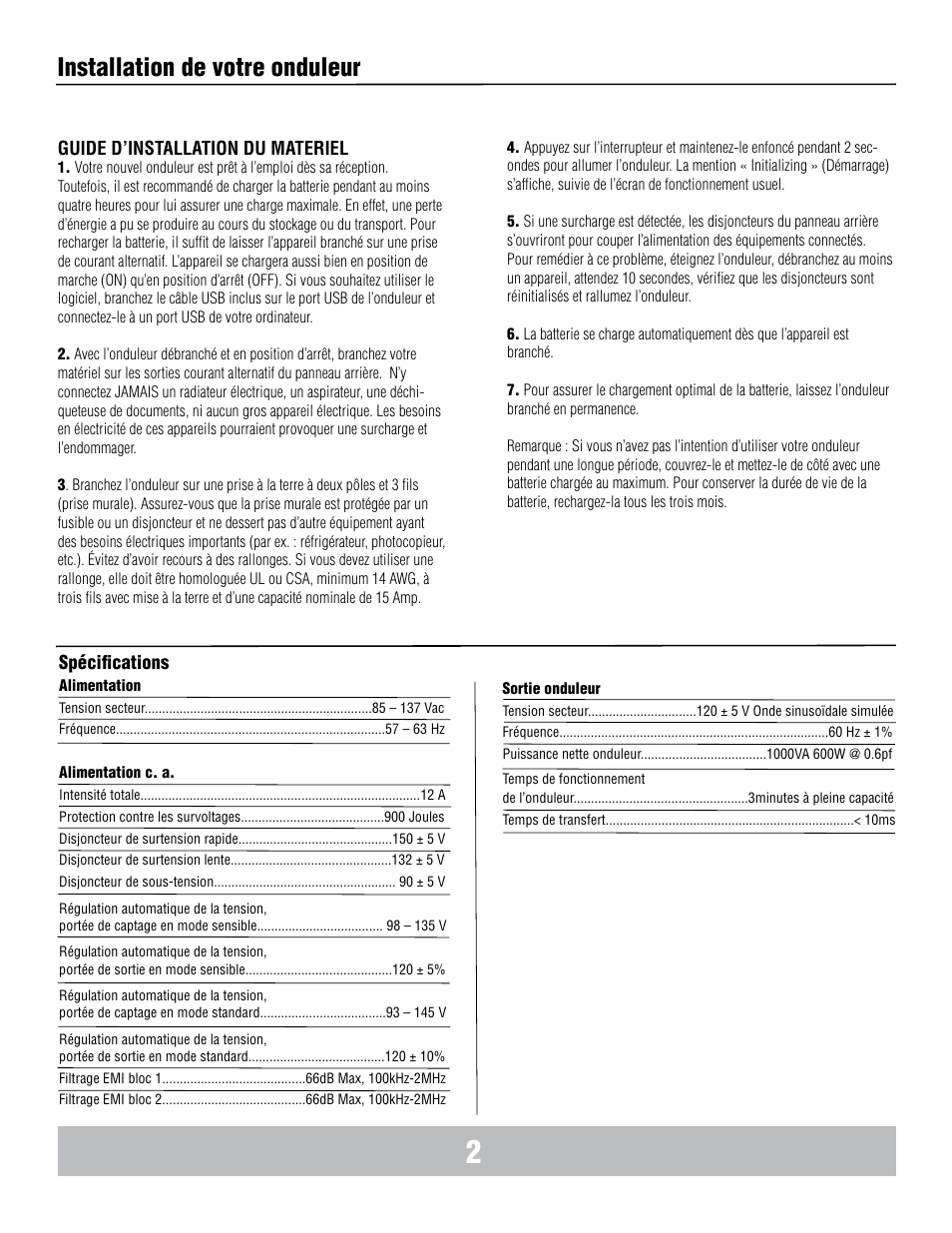 Installation de votre onduleur | Panamax BANKS WIRING MB1000 User Manual | Page 19 / 45