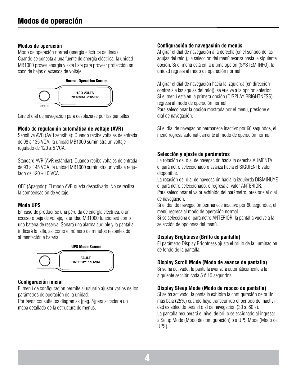 Modos de operación | Panamax BANKS WIRING MB1000 User Manual | Page 36 / 45