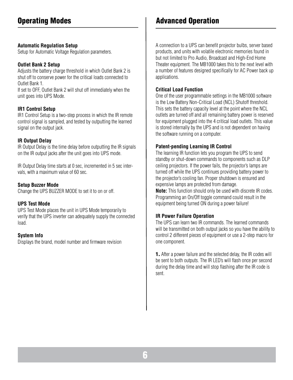 Operating modes, Advanced operation | Panamax BANKS WIRING MB1000 User Manual | Page 8 / 45