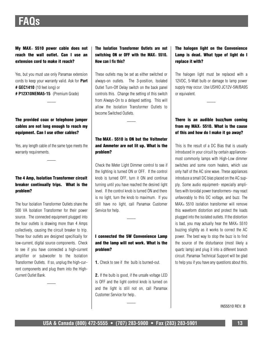 Faqs | Panamax MAX 5510 User Manual | Page 15 / 15