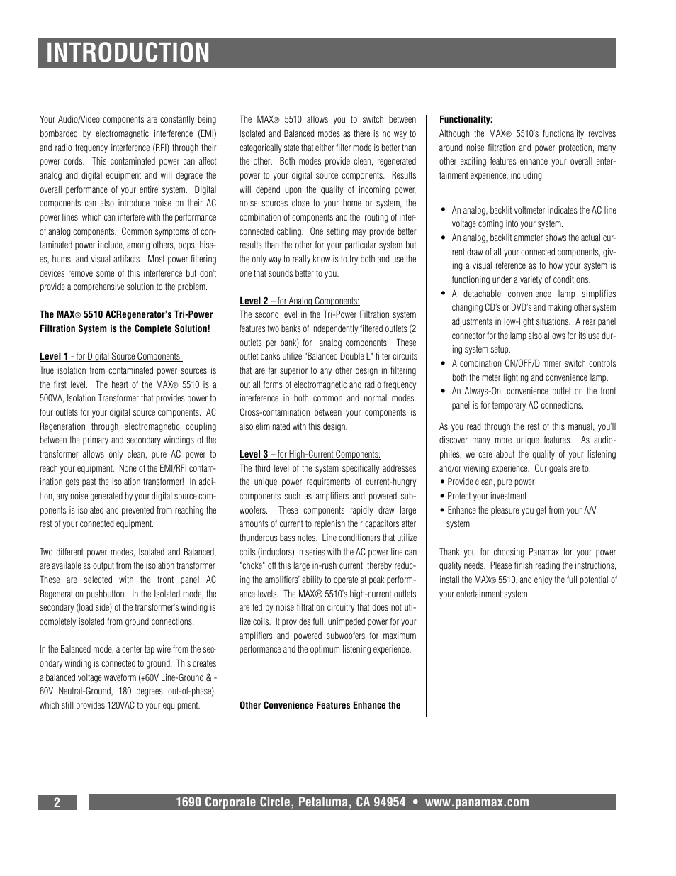 Introduction | Panamax MAX 5510 User Manual | Page 4 / 15