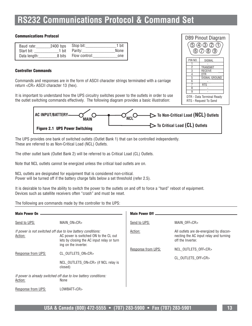 Rs232 communications protocol & command set, Ncl) | Panamax M1500-UPS User Manual | Page 15 / 20