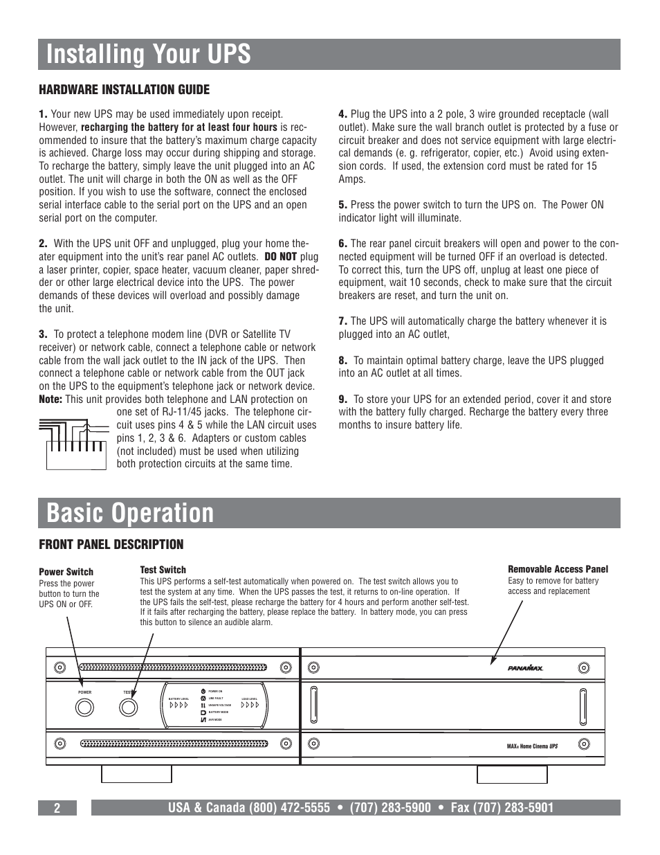 Installing your ups, Basic operation, Hardware installation guide | Panamax M1500-UPS User Manual | Page 4 / 20