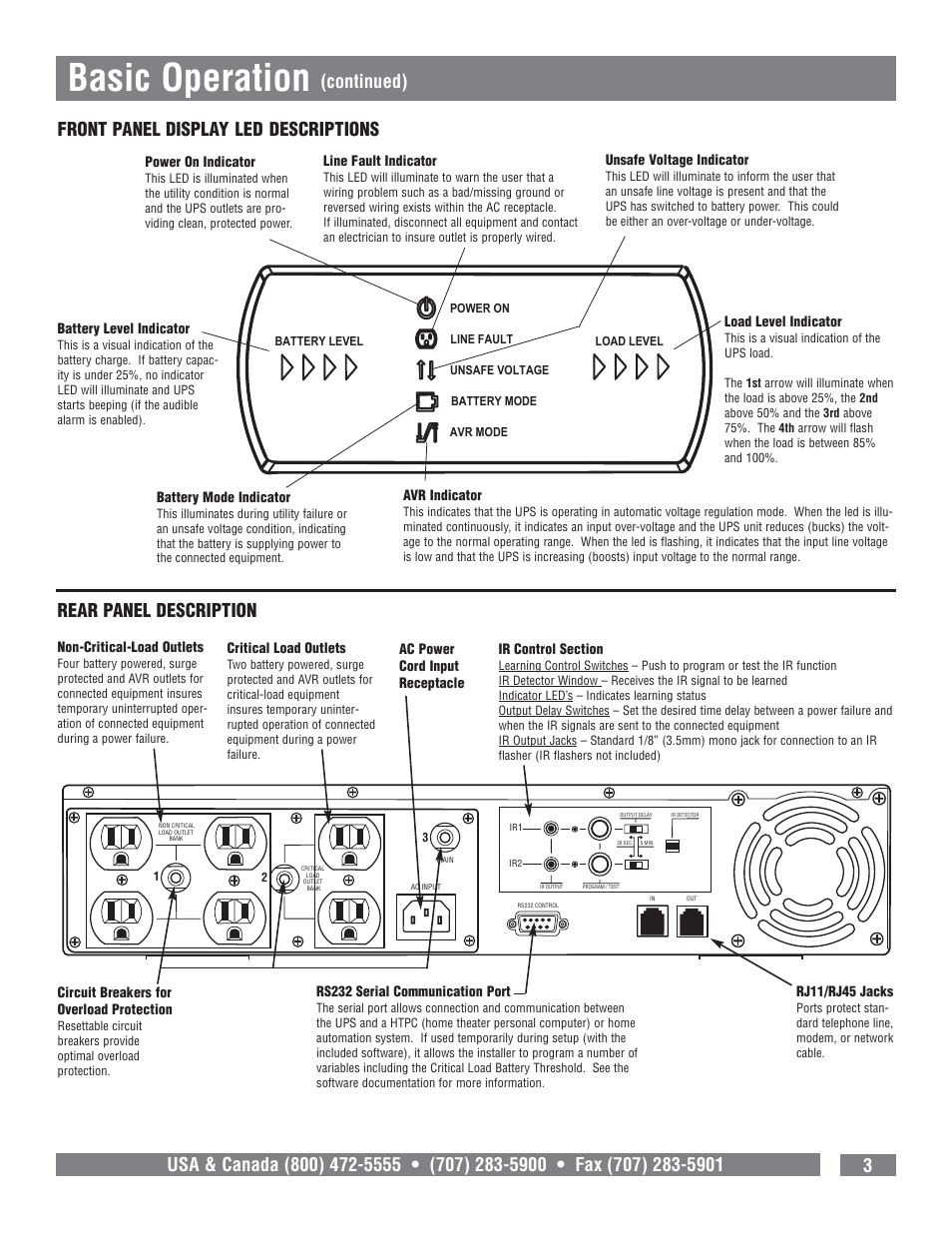 Basic operation, Continued) | Panamax M1500-UPS User Manual | Page 5 / 20