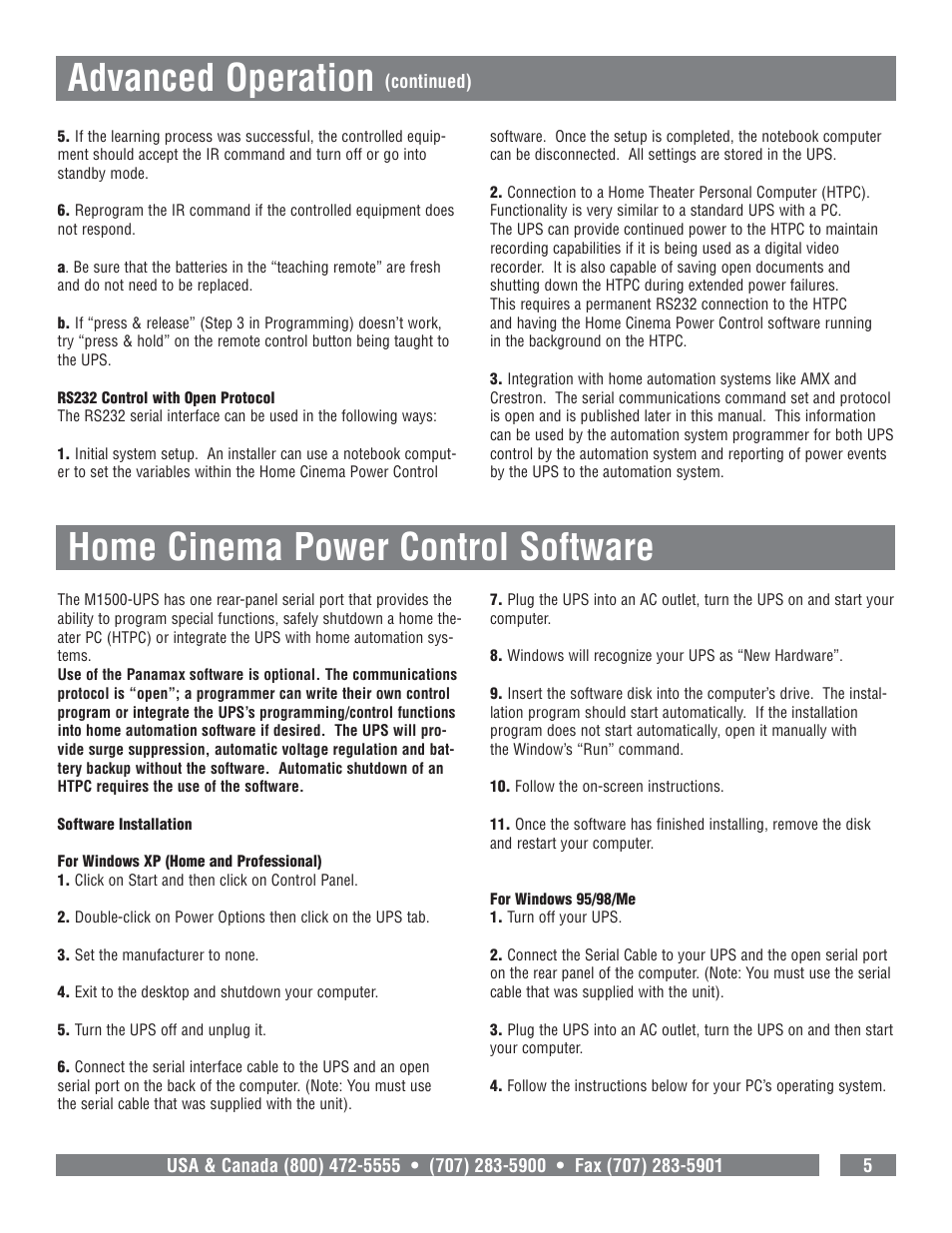 Advanced operation, Home cinema power control software | Panamax M1500-UPS User Manual | Page 7 / 20