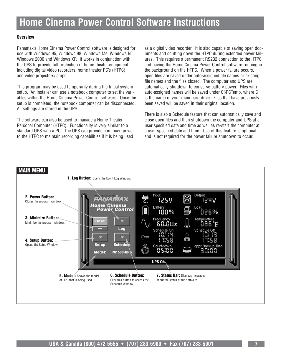 Home cinema power control software instructions, Main menu | Panamax M1500-UPS User Manual | Page 9 / 20