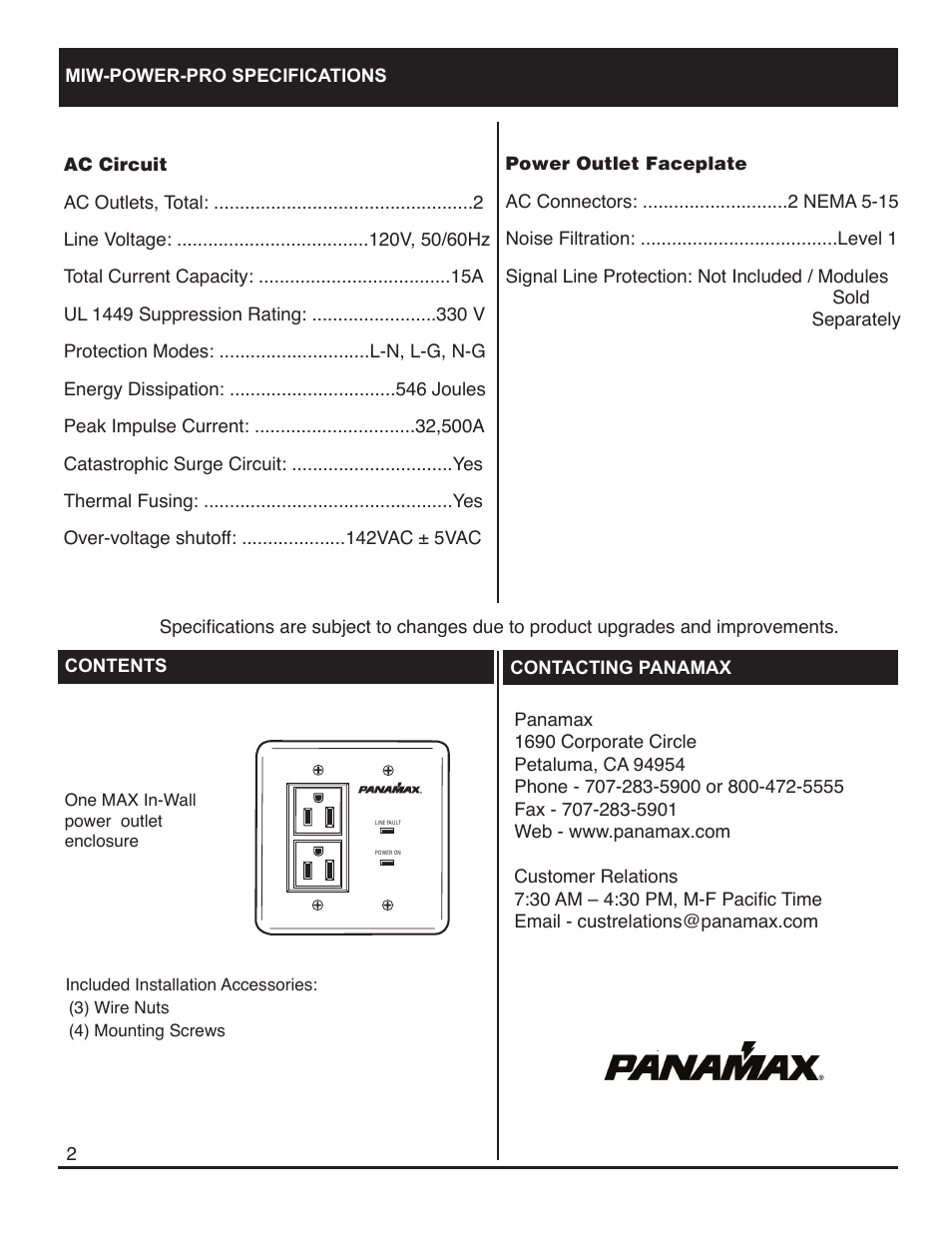 Panamax POWER-PRO INS00809 User Manual | Page 2 / 2