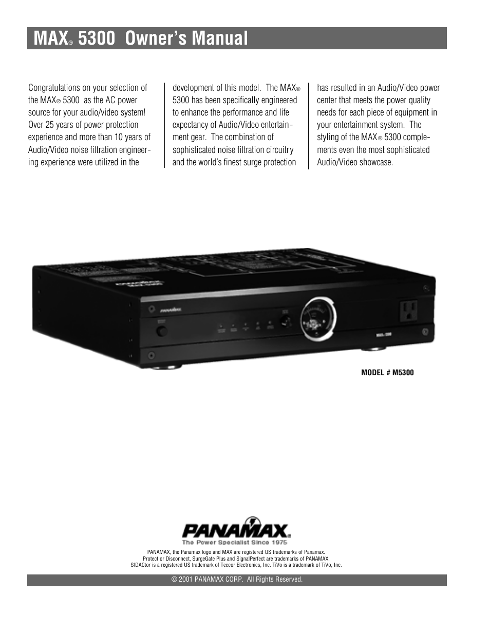 5300 owner’s manual | Panamax 5300 User Manual | Page 2 / 14