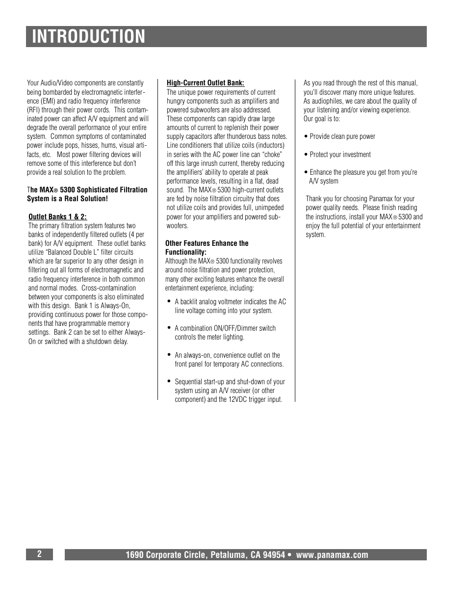 Introduction | Panamax 5300 User Manual | Page 4 / 14