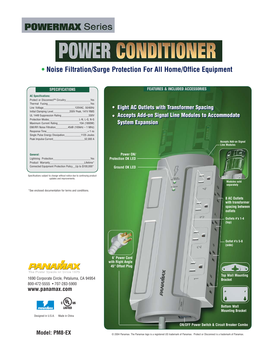 Pm8-ex, Model: pm8-ex | Panamax Powermax Series PM8-EX User Manual | Page 2 / 2
