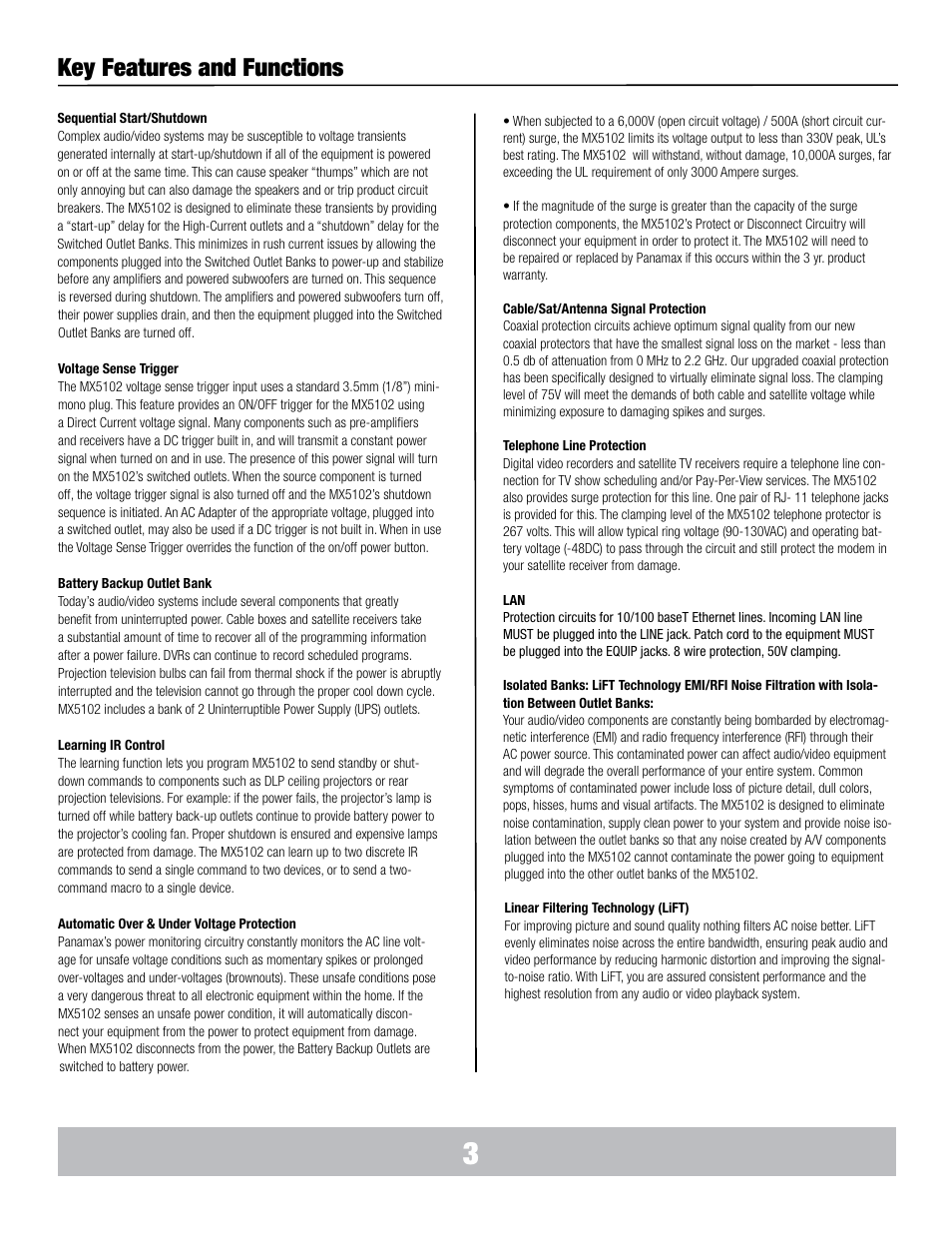 Key features and functions | Panamax MX5102 User Manual | Page 4 / 24