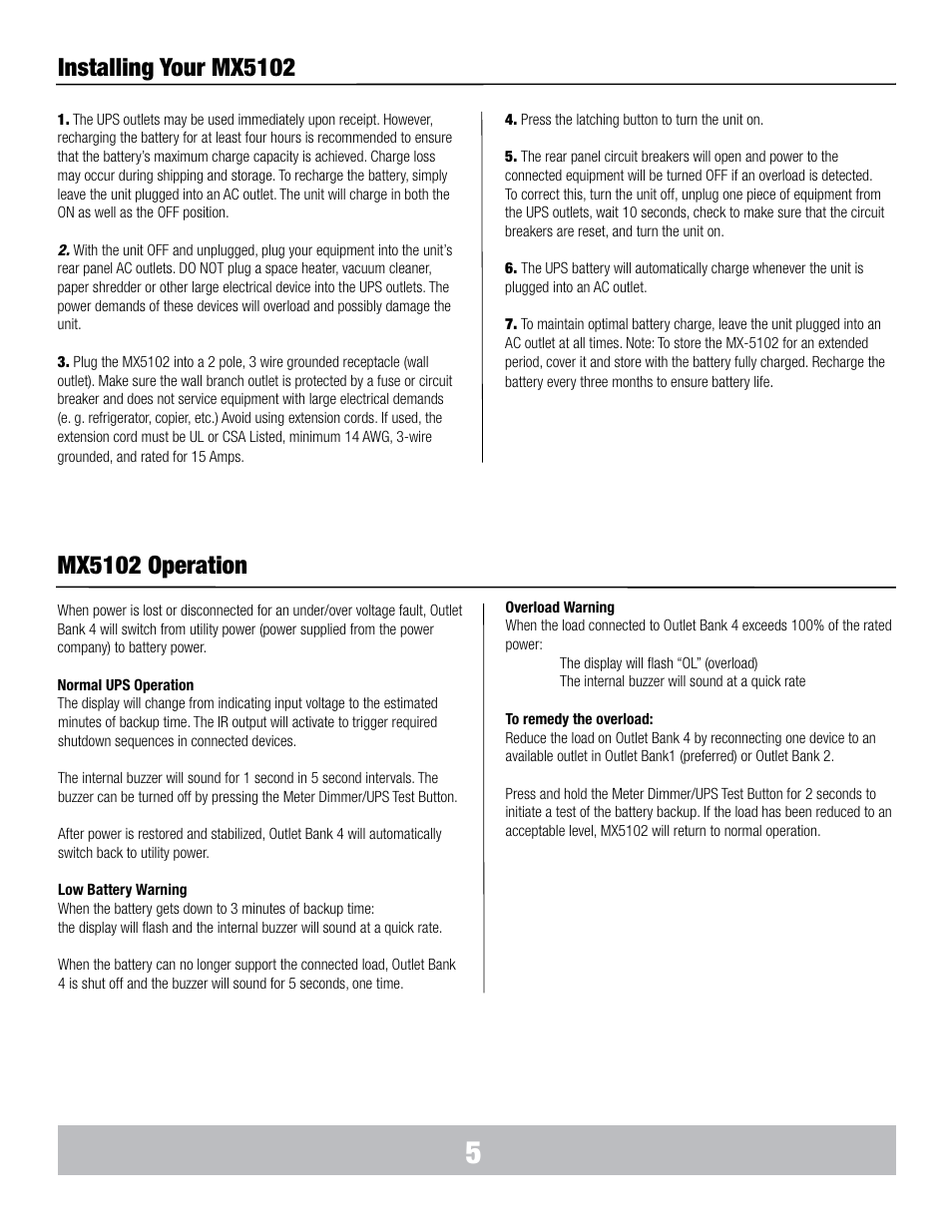 Installing your mx5102, Mx5102 operation | Panamax MX5102 User Manual | Page 6 / 24