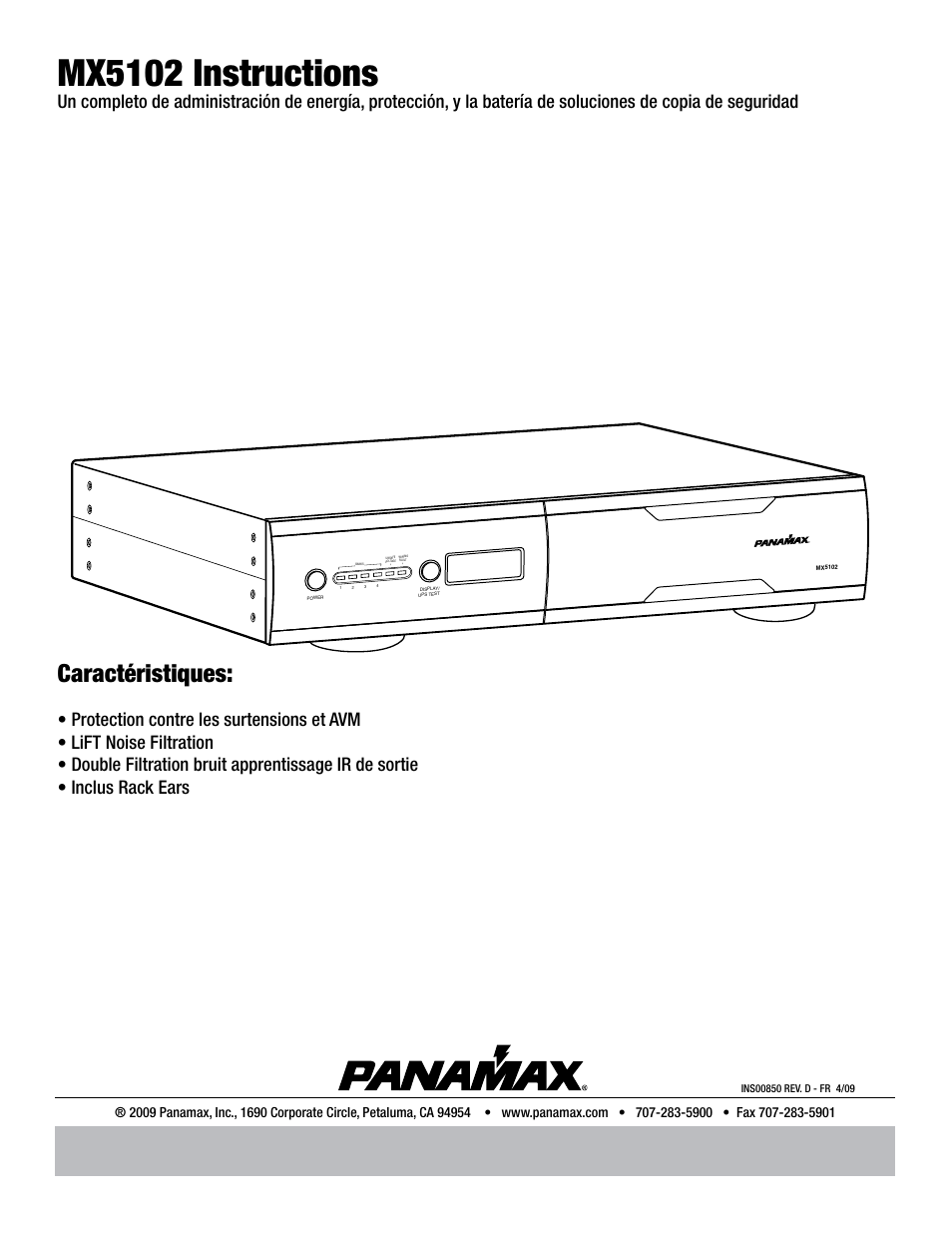 Mx5102 instructions, Caractéristiques | Panamax MX5102 User Manual | Page 9 / 24