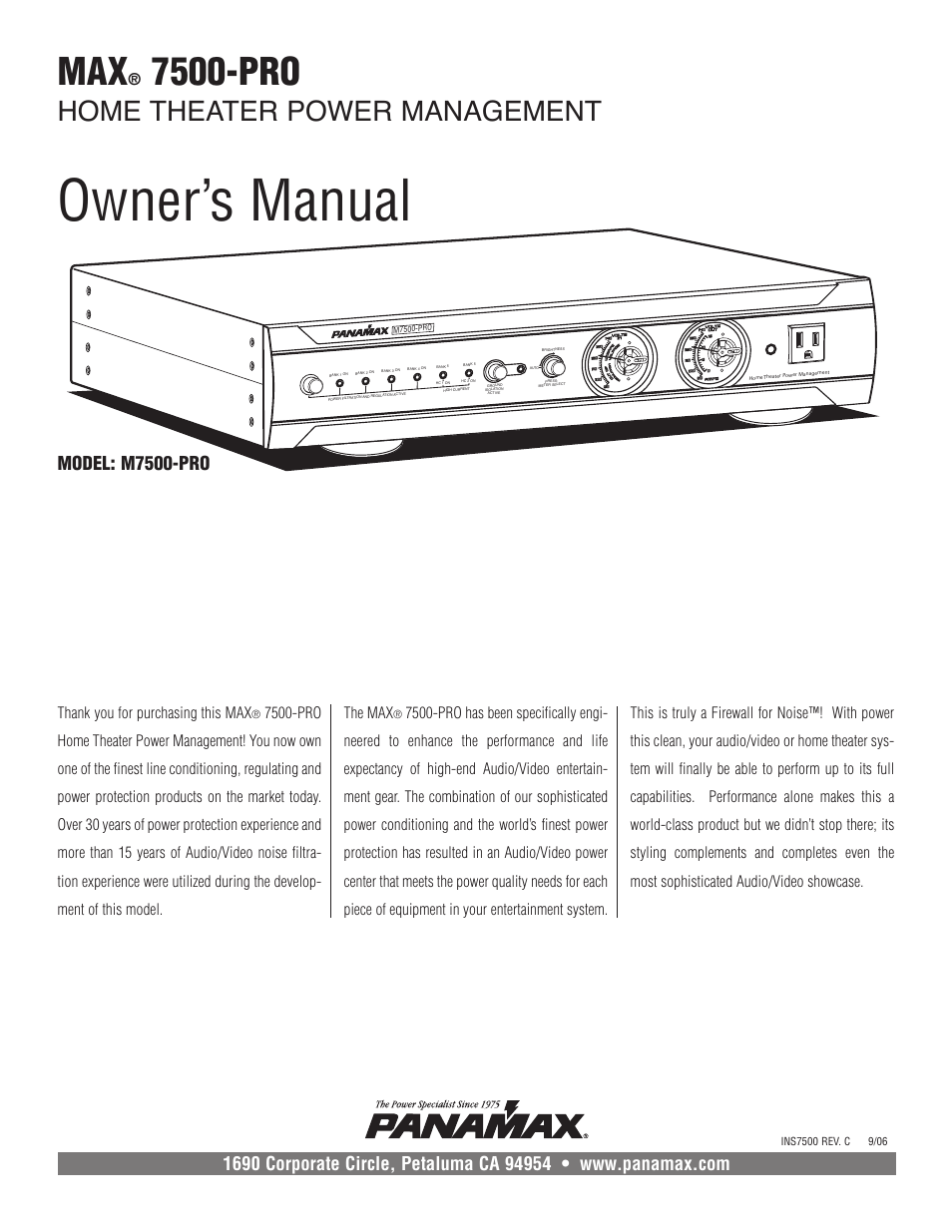 Panamax 7500-PRO User Manual | 17 pages