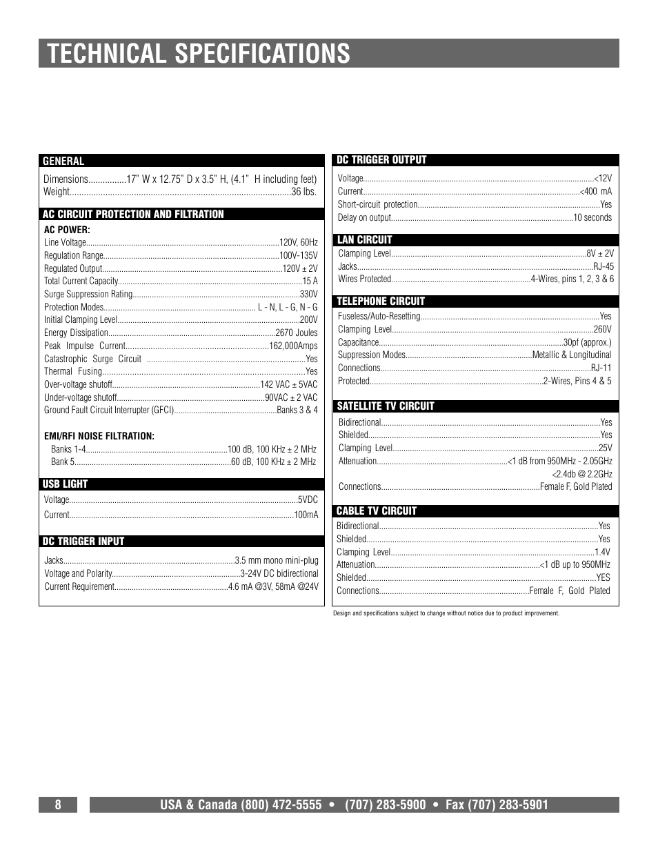 Technical specifications | Panamax 7500-PRO User Manual | Page 10 / 17