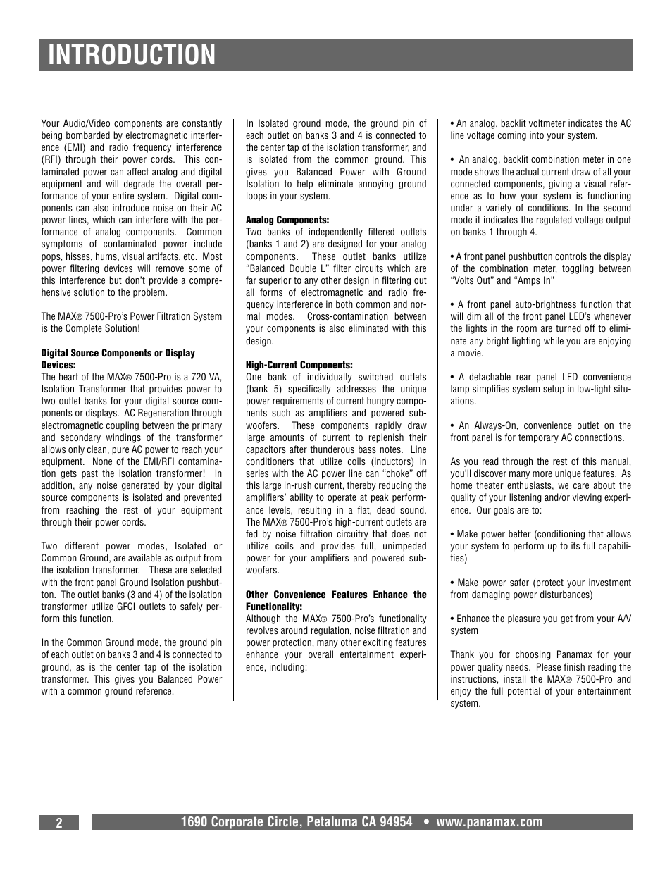 Introduction | Panamax 7500-PRO User Manual | Page 4 / 17