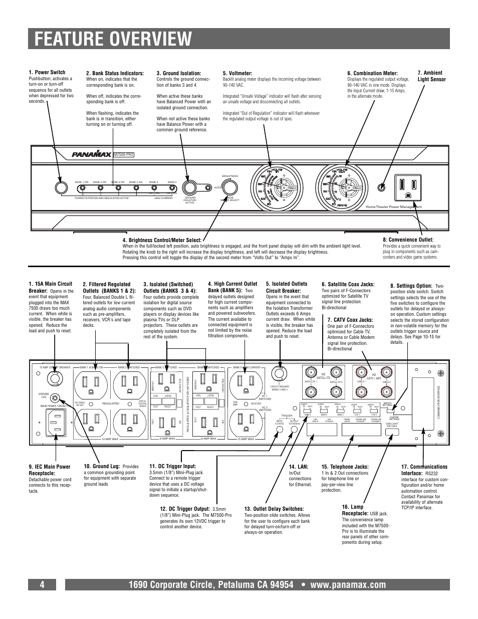 Feature overview | Panamax 7500-PRO User Manual | Page 6 / 17