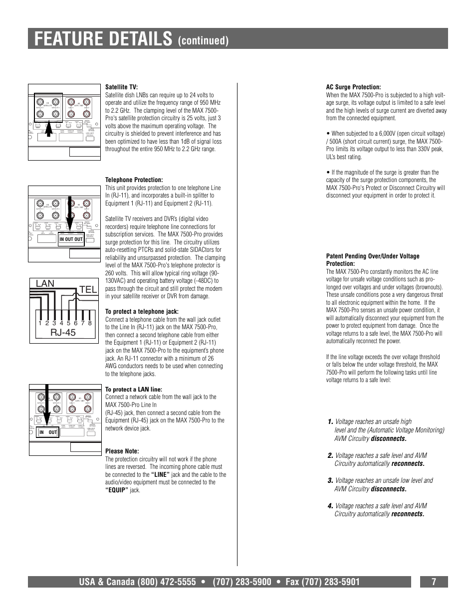 Feature details, Continued), Rj-45 | Lan tel | Panamax 7500-PRO User Manual | Page 9 / 17