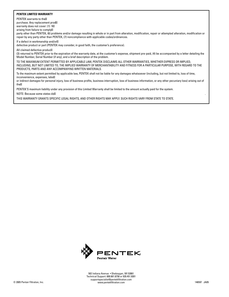 Pentek NSF US-1000 User Manual | Page 8 / 8