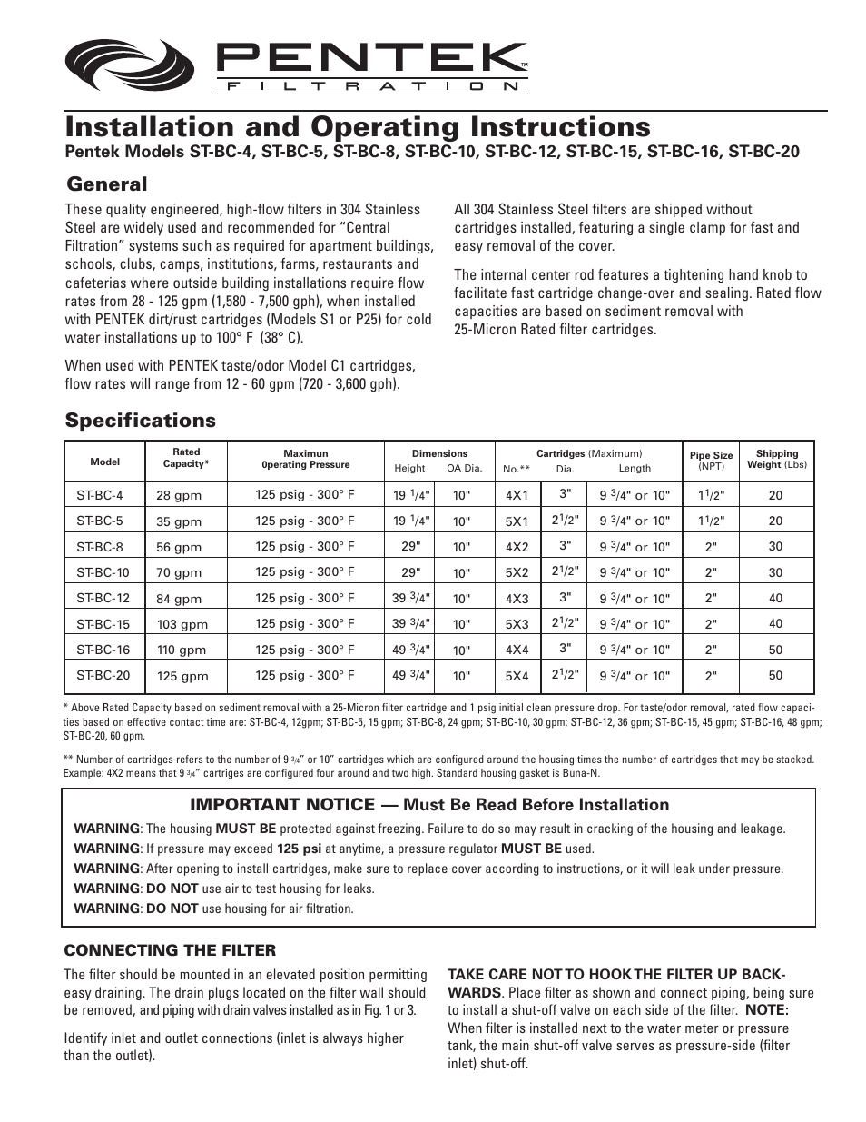 Pentek ST-BC-15 User Manual | 2 pages