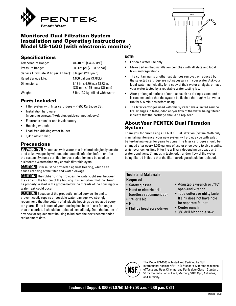 Pentek US-1500 User Manual | 8 pages