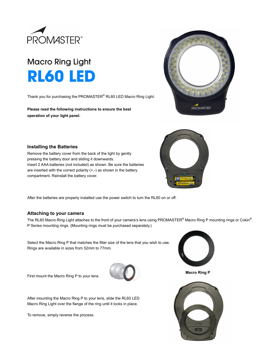 ProMaster RL60 User Manual | 2 pages