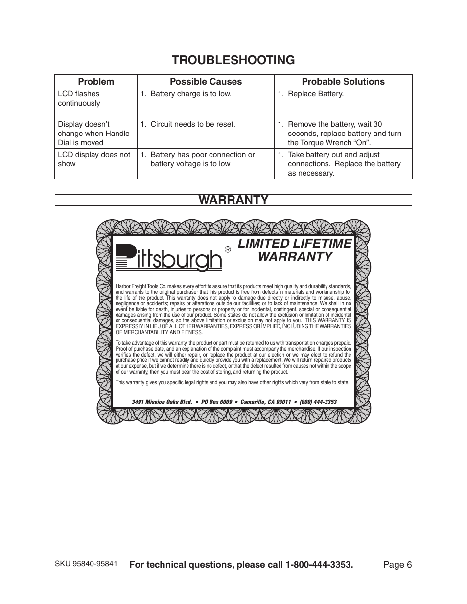 Limited lifetime warranty, Troubleshooting, Warranty | Pittsburgh Corning 95840 User Manual | Page 6 / 7