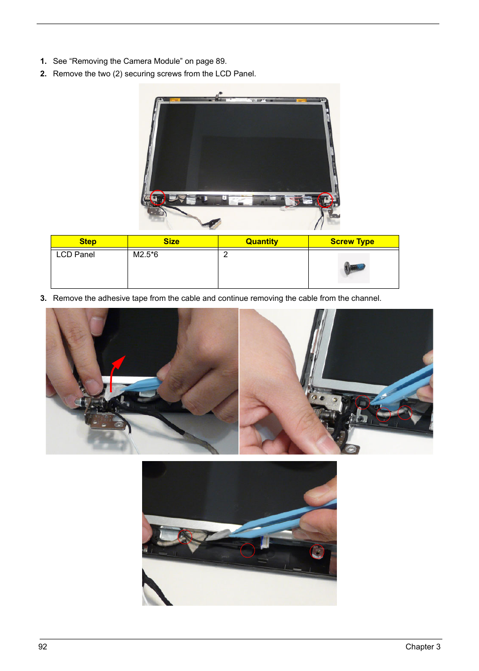 Removing the lcd panel | PACKARD BELL TM87 User Manual | Page 102 / 216