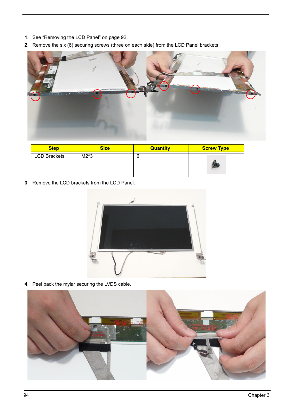 Removing the lcd brackets and fpc cable | PACKARD BELL TM87 User Manual | Page 104 / 216