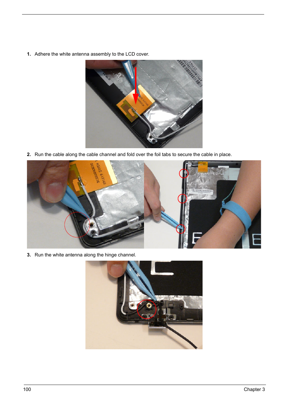 Lcd module reassembly procedure, Replacing the antennas | PACKARD BELL TM87 User Manual | Page 110 / 216