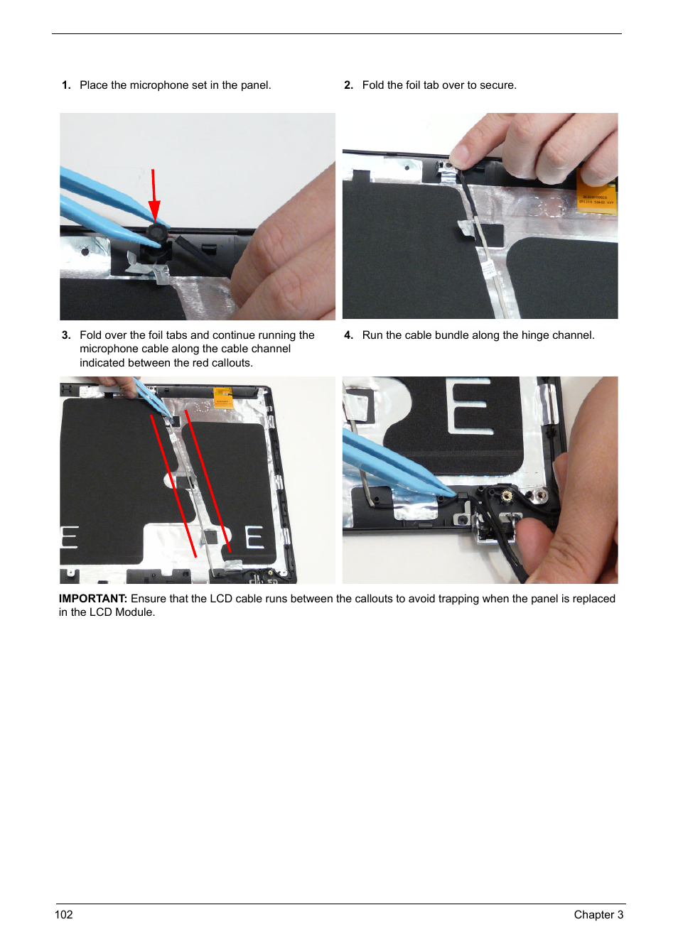 Replacing the microphone cable | PACKARD BELL TM87 User Manual | Page 112 / 216