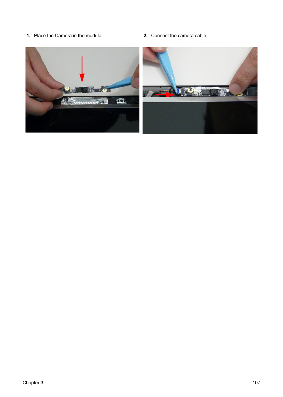 Replacing the camera module | PACKARD BELL TM87 User Manual | Page 117 / 216