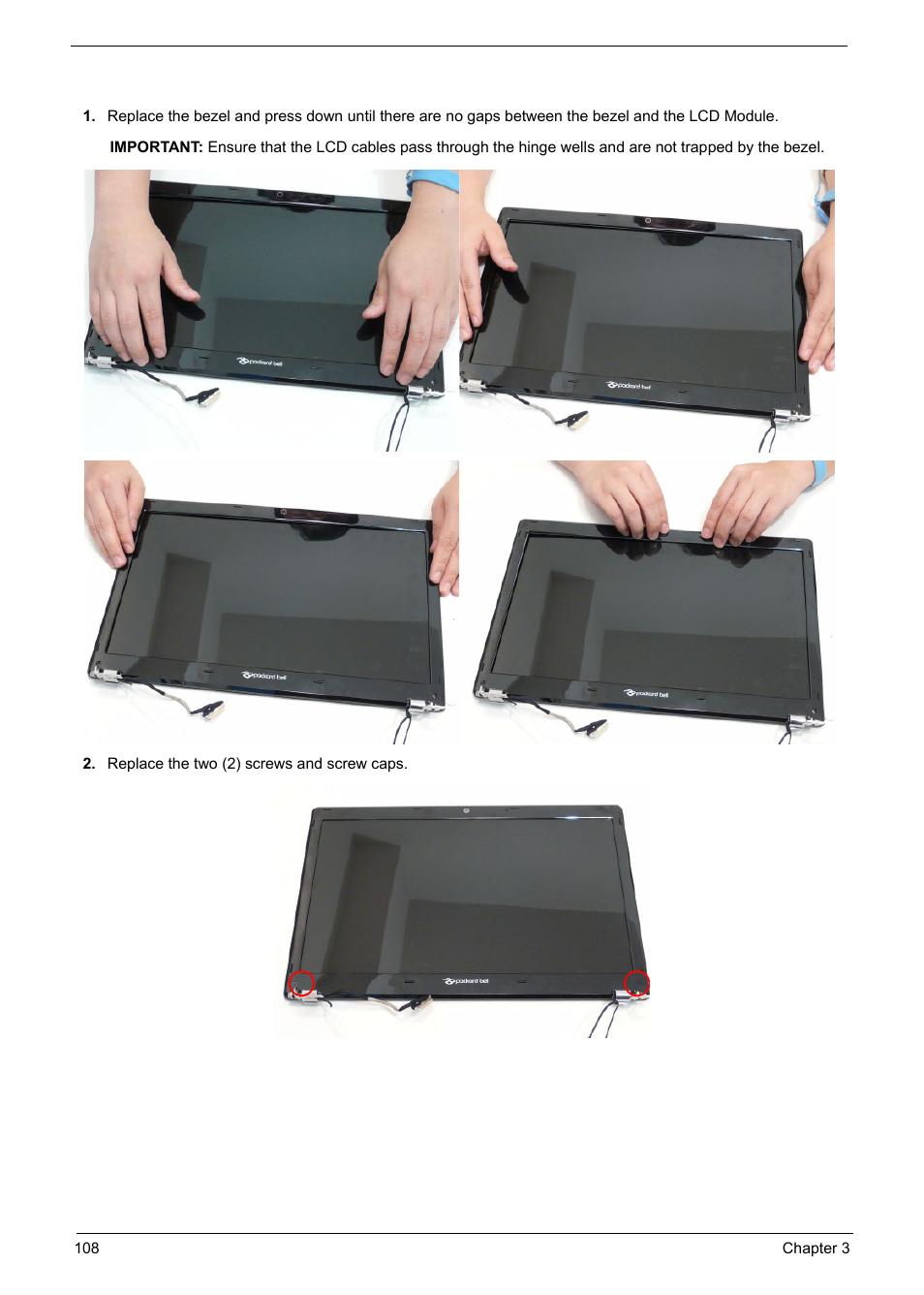 Replacing the lcd bezel | PACKARD BELL TM87 User Manual | Page 118 / 216