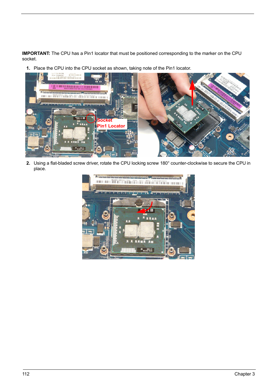 Main module reassembly procedure, Replacing the cpu | PACKARD BELL TM87 User Manual | Page 122 / 216