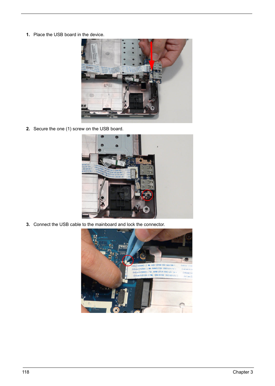 Replacing the usb board | PACKARD BELL TM87 User Manual | Page 128 / 216