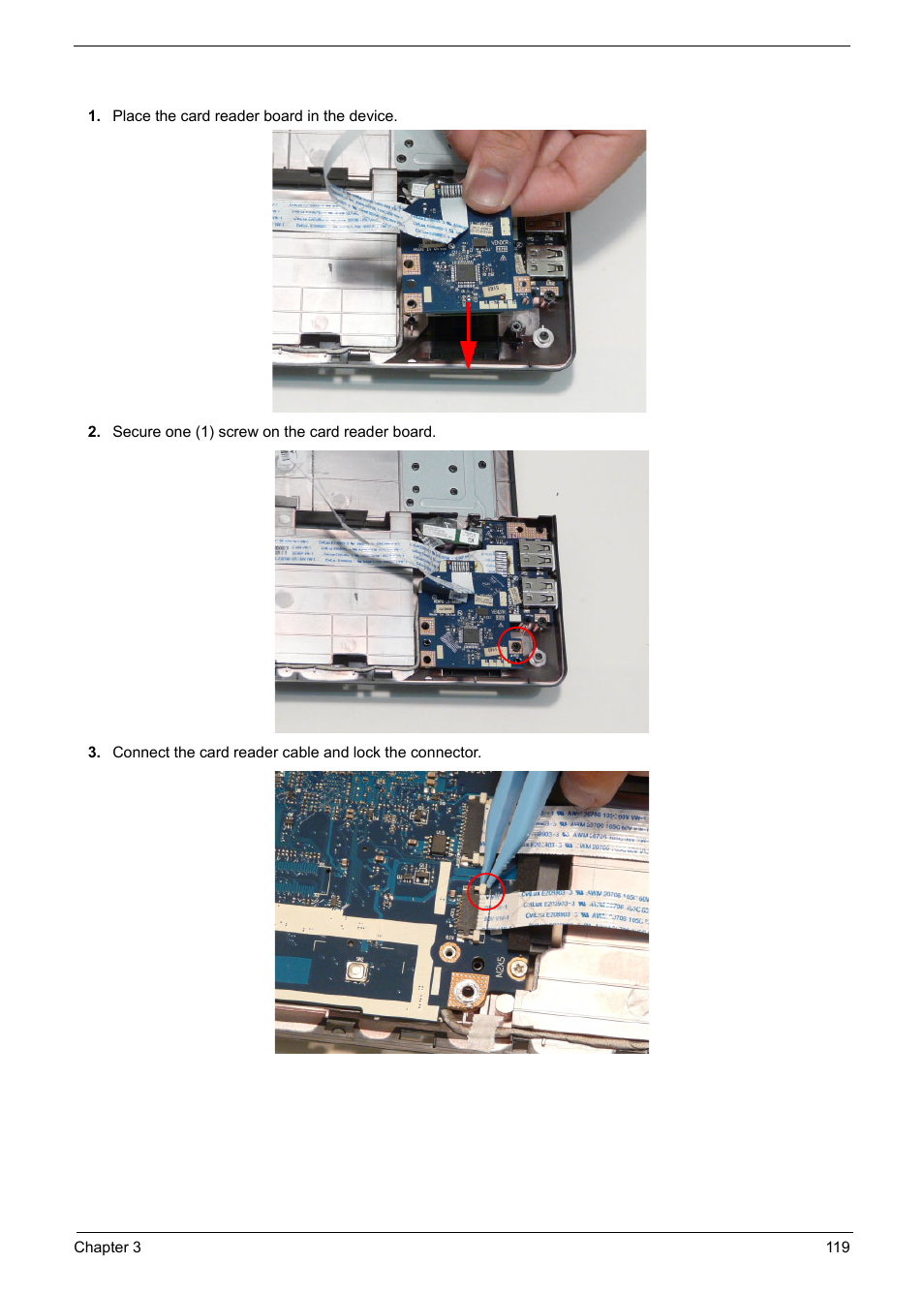 Replacing the card reader board | PACKARD BELL TM87 User Manual | Page 129 / 216