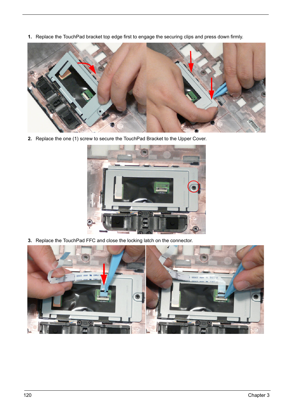 Replacing the touchpad bracket | PACKARD BELL TM87 User Manual | Page 130 / 216