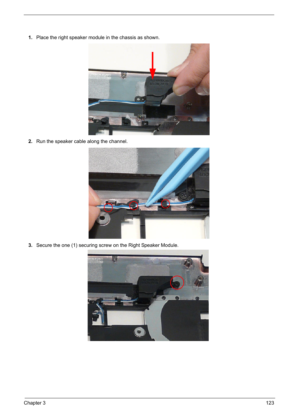 Replacing the right speaker module | PACKARD BELL TM87 User Manual | Page 133 / 216